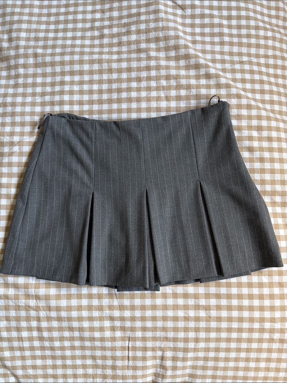 Zara Charcoal Pinstripe Pleated Mini Skirt